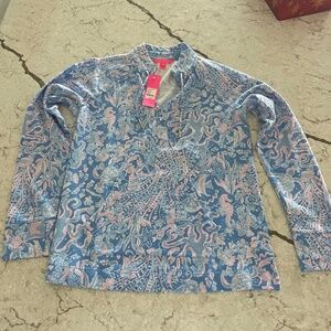 NEW Lilly Pulitzer Cassi Popover Boca Blue Sea What I See, Women’s Size Large